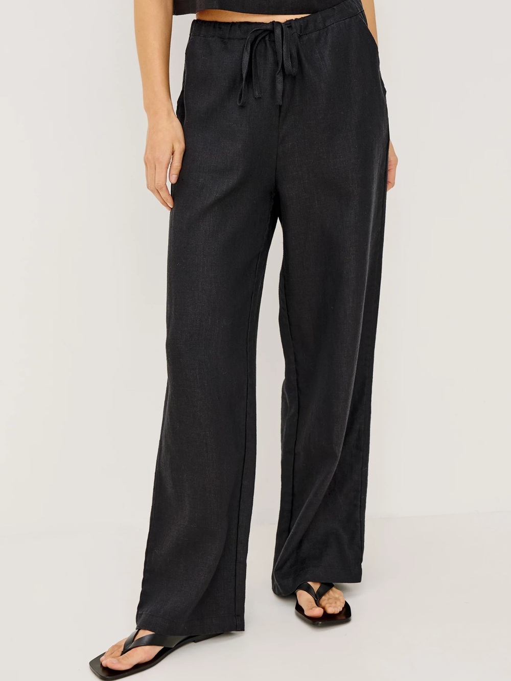 Rails Emmie Linen High Rise Wide Leg Drawstring Pant Classic Black Size XS